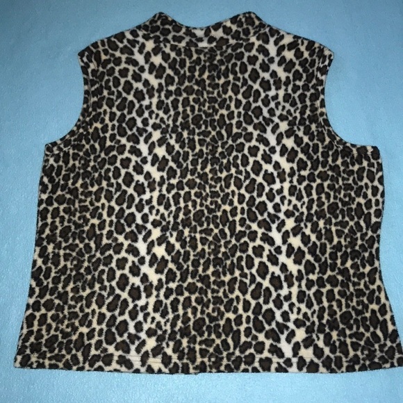 𝅺LA FETE Cheetah print vintage vest mandarin collar pouch pockets NEW size L - Picture 4 of 10